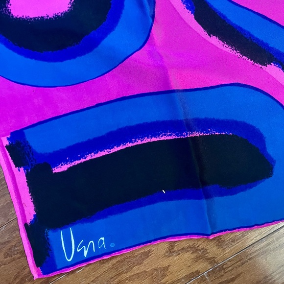 VTG 60s Vera Neumann 100% Silk Hot Pink Colorblock Scarf - 15”x63” Rectangle - Picture 2 of 3